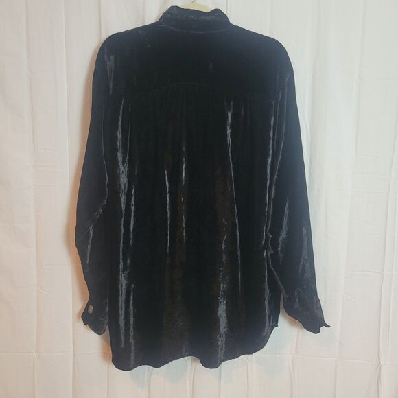 CP Shades Crushed Velvet Button Up Shirt Women's Large L Black Holiday Party - Picture 2 of 10
